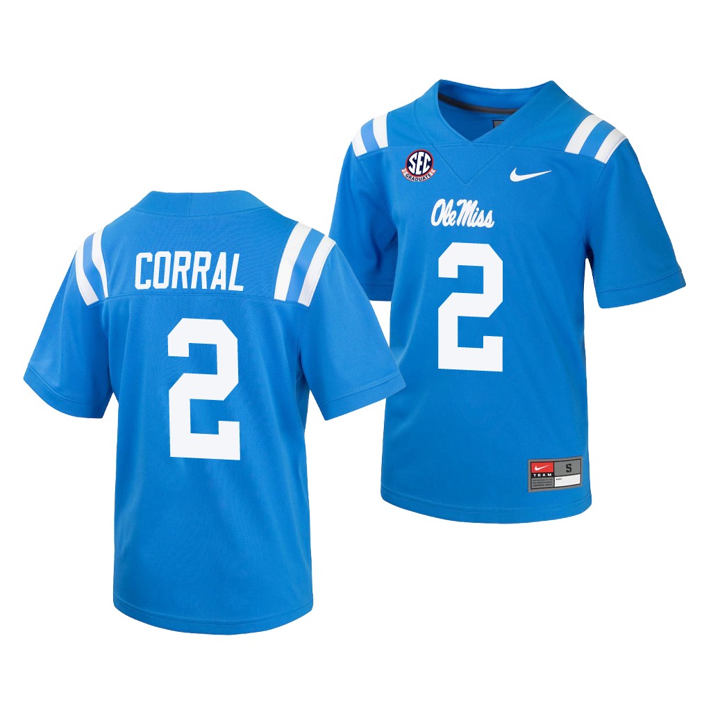 Ole Miss Rebels Matt Corral 2 Powder Blue Jersey College Uniform UJS4MGXV