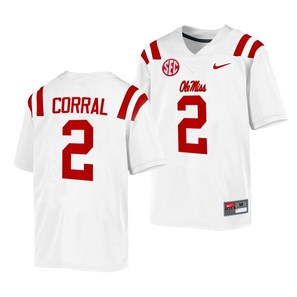 Ole Miss Rebels Matt Corral 2 White -22 College Game Jersey Men RFA7QGXV