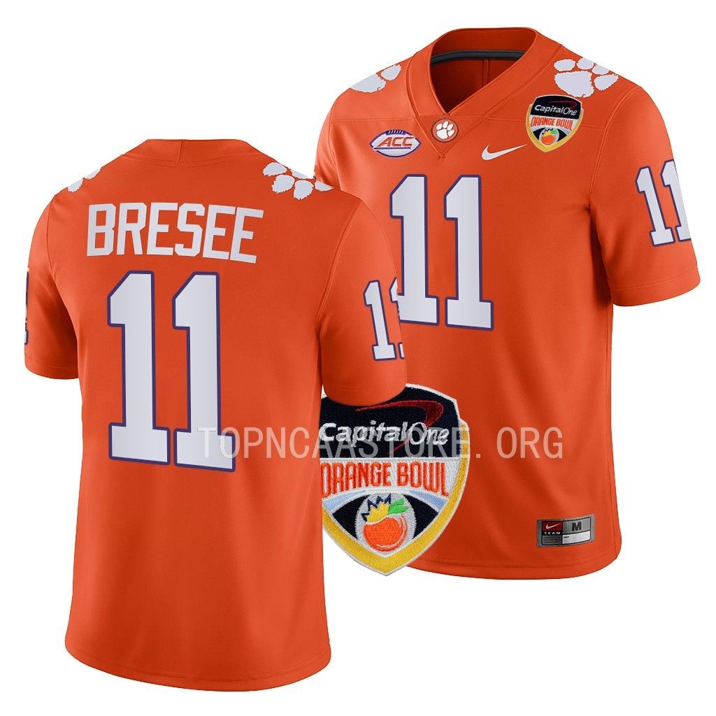 Orange Bowl Bryan Bresee Clemson Tigers #11 Orange College Jersey JBURPGXV