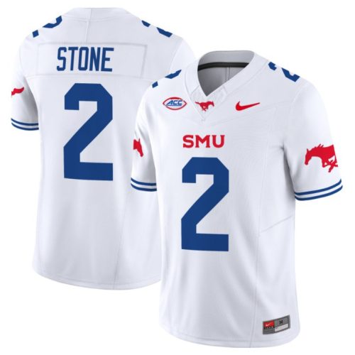 Preston Stone Jersey #2 SMU Mustangs Icy College Football Vapor Limited White ZRJACGXV