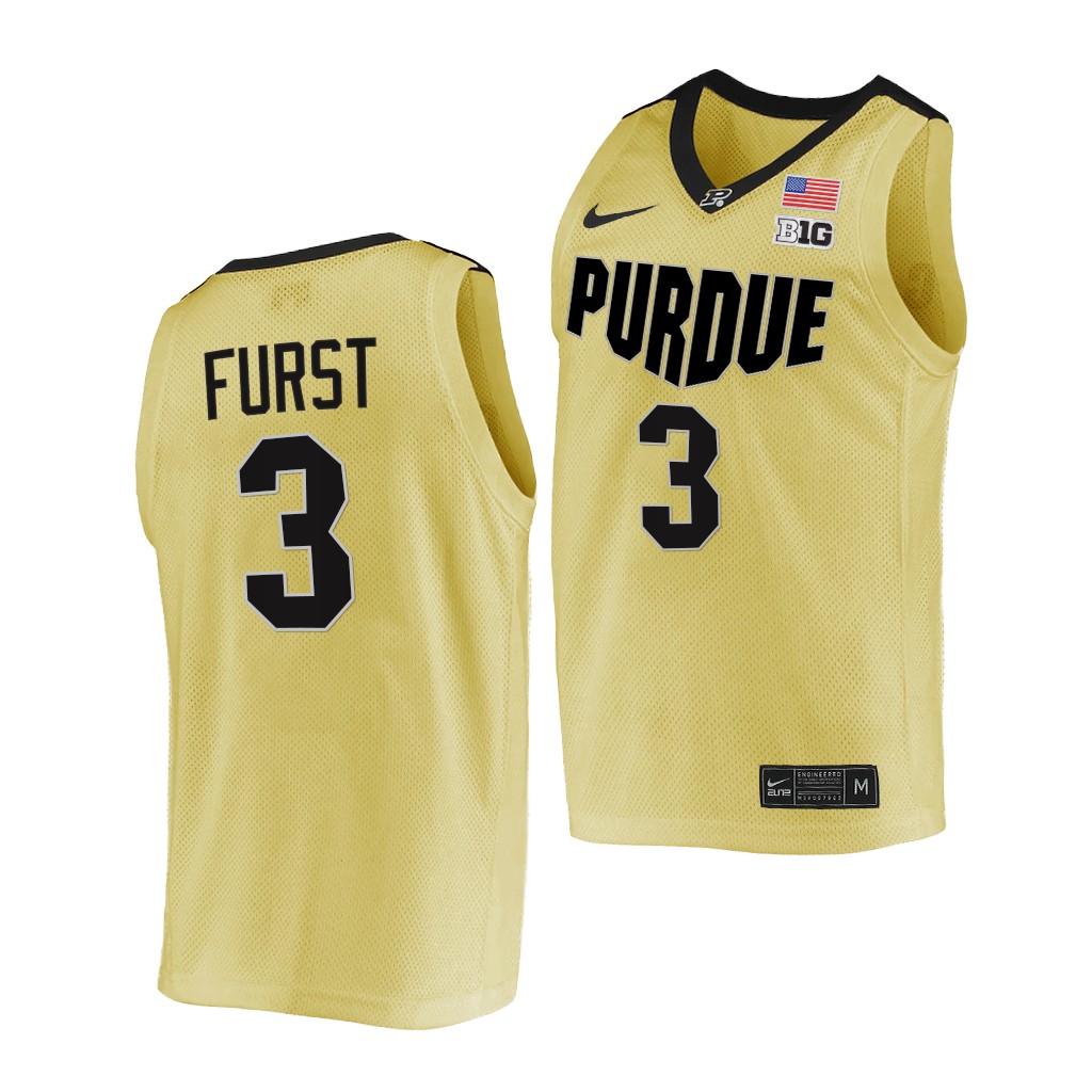 Purdue Boilermakers Caleb Furst #3 Gold Top overall seed Jersey -22 College 7HBKTGXV