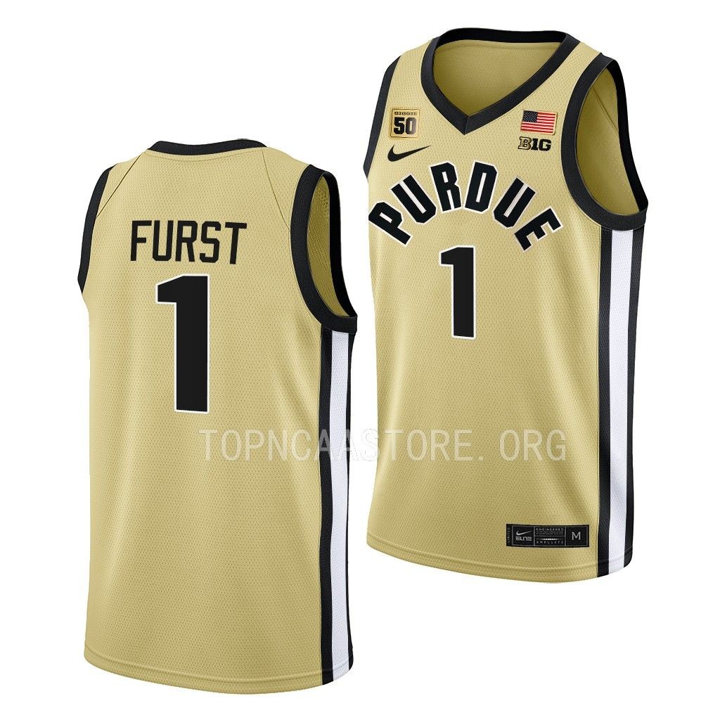 Purdue Boilermakers Caleb Furst Swanigan patch uniform Gold #1 Jersey 2022-23 OUKISGXV