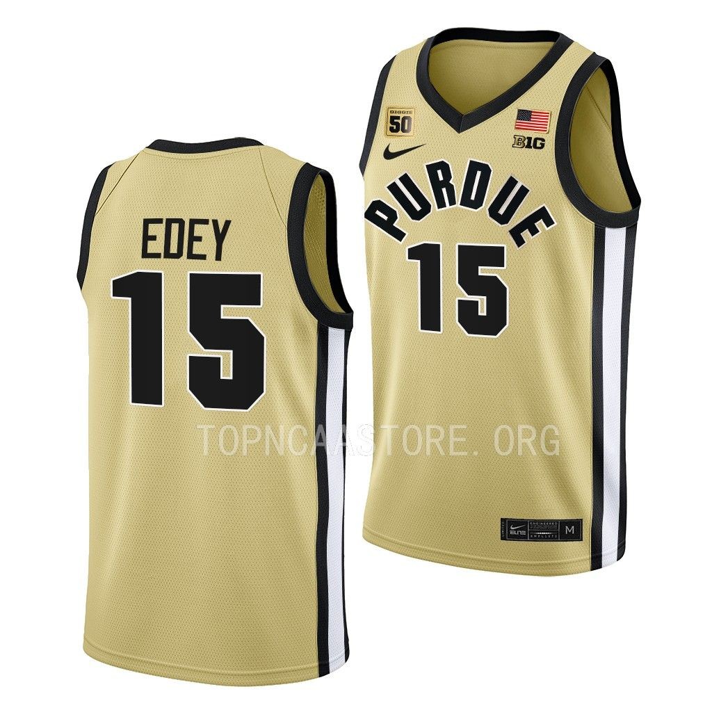 Purdue Boilermakers Zach Edey Swanigan patch uniform Gold #15 Jersey 2022-23 7MMI4GXV