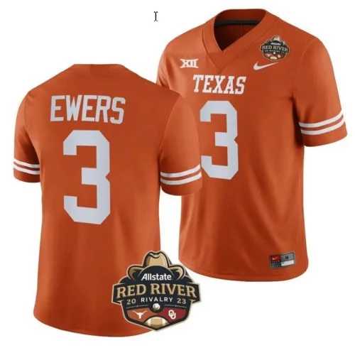 Quinn Ewers Jersey #3 Texas Longhorn Allstate Red River Vivalry Patch College Football Orange U7TVXGXV