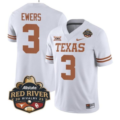Quinn Ewers Jersey #3 Texas Longhorn Allstate Red River Vivalry Patch College Football White PKC9DGXV