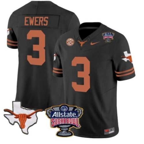 Quinn Ewers Jersey #3 Texas Longhorns SEC Black College Football BUFGLGXV