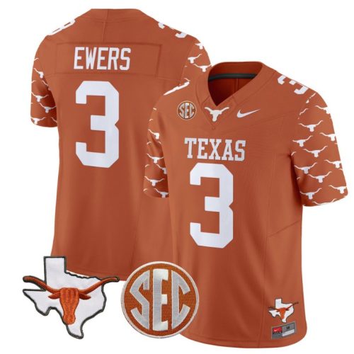 Quinn Ewers Jersey #3 Texas Longhorns State Map and Sec Patch Vapor Football Orange Stitched 1SW7QGXV