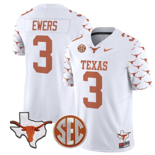 Quinn Ewers Jersey #3 Texas Longhorns State Map and Sec Patch Vapor Football White Stitched R6VYSGXV