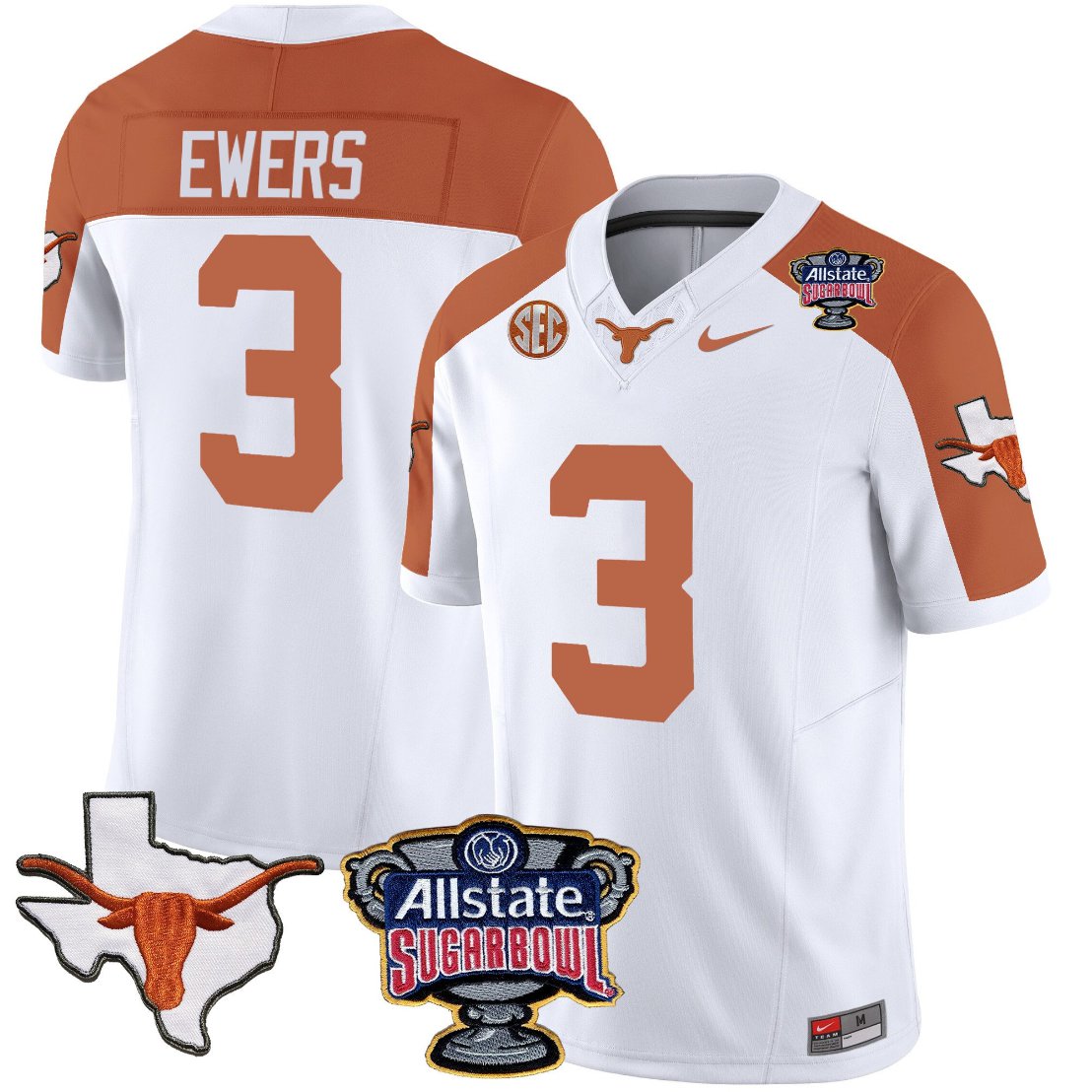 Quinn Ewers Jersey #3 Texas Longhorns Sugar Bowl Patch Vapor Football Inverted SWVVVGXV