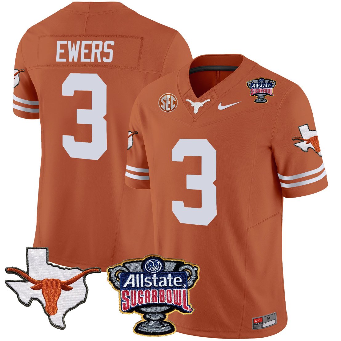Quinn Ewers Jersey #3 Texas Longhorns Sugar Bowl Patch Vapor Football Texas Orange KV3QBGXV