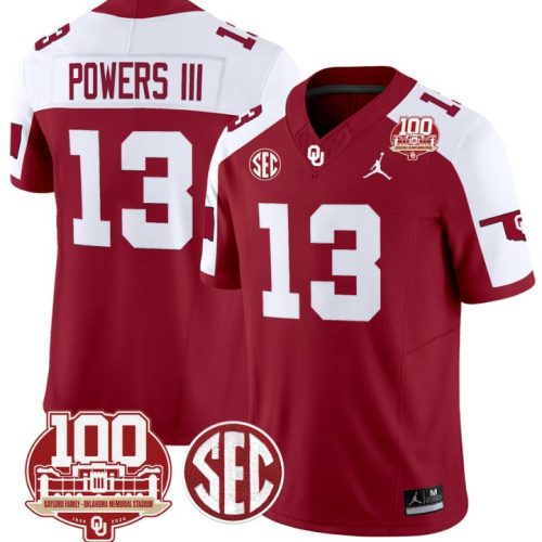 Reggie Powers III Jersey Oklahoma Sooners 100th Anniversary Patch Vapor Football Crimson Alternate GHLFMGXV