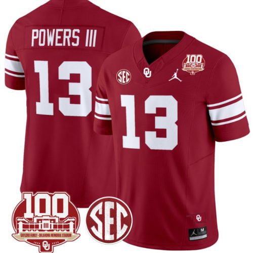 Reggie Powers III Jersey Oklahoma Sooners 100th Anniversary Patch Vapor Football Crimson Stitched 57R2JGXV