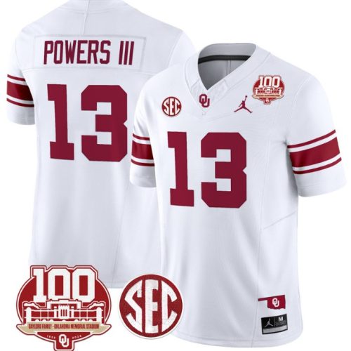 Reggie Powers III Jersey Oklahoma Sooners 100th Anniversary Patch Vapor Football White Stitched LO1IIGXV