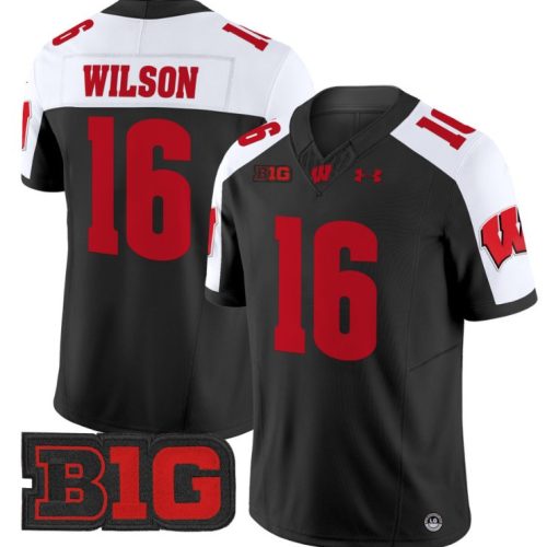 Russell Wilson Jersey #16 Wisconsin Badgers Vapor Football Stitched Black Alternate EMAAFGXV