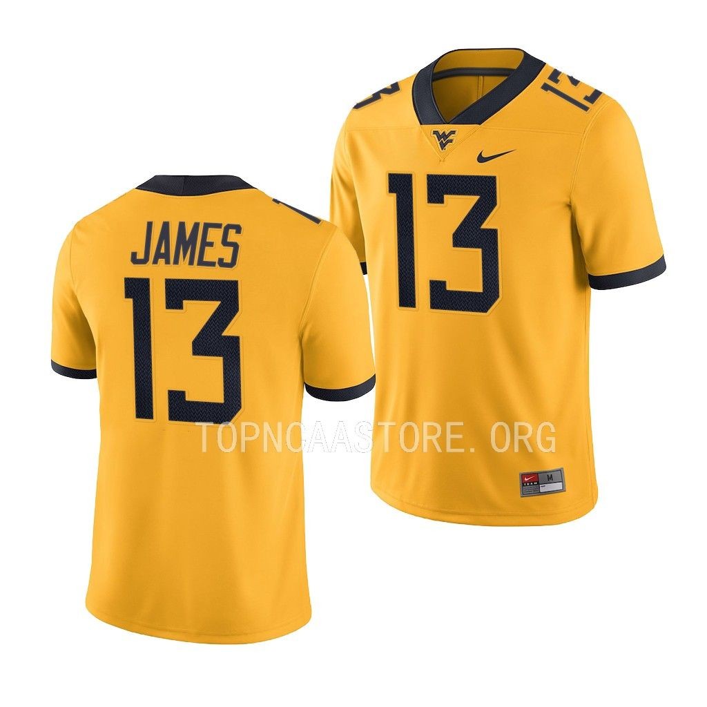 Sam James West Virginia Mountaineers Alternate Game #13 Jersey Gold Uniform RJUJBGXV
