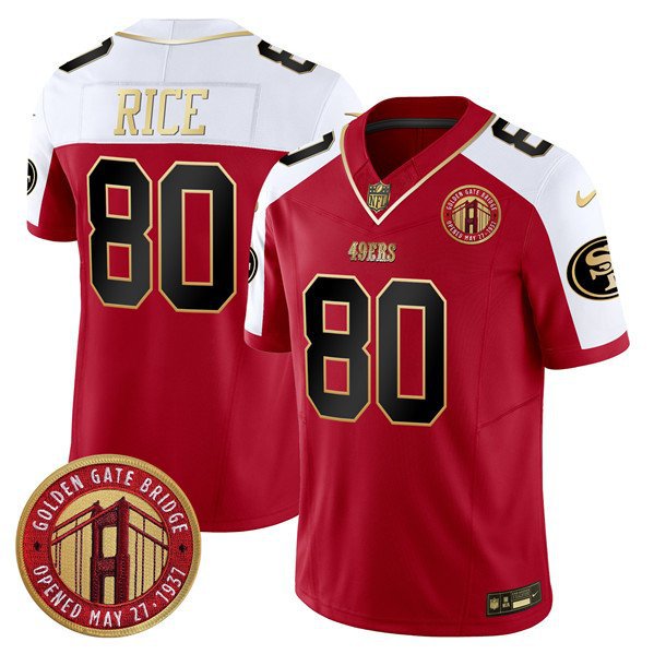 San Francisco 49ers #80 Jerry Rice Jersey Red F.U.S.E. Golden Gate Bridge Patch PR3BDGXV