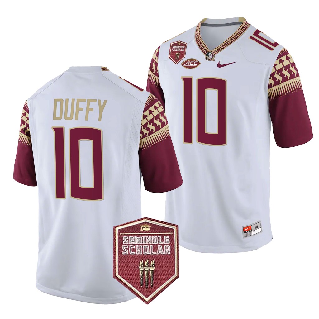 Seminole Scholar patch AJ Duffy Florida State Seminoles #10 White Game Jersey SUQGVGXV