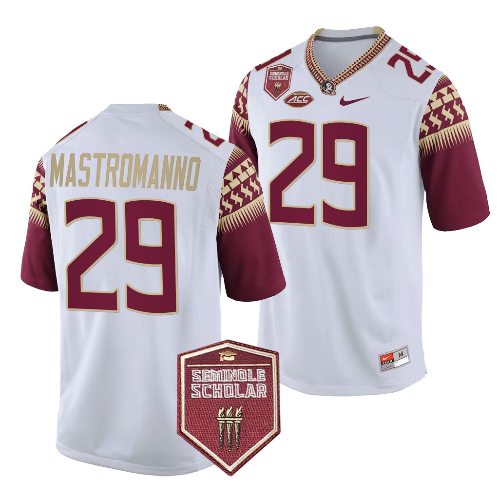 Seminole Scholar patch Alex Mastromanno Florida State Seminoles #29 White Game Jersey XMJYEGXV