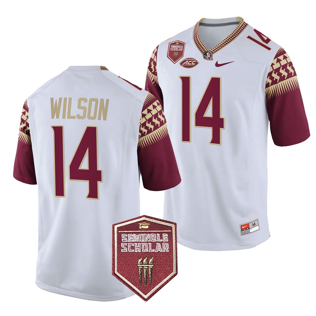 Seminole Scholar patch Johnny Wilson Florida State Seminoles #14 White Game Jersey EGZGYGXV