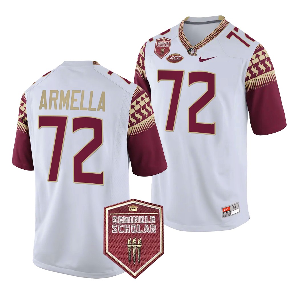 Seminole Scholar patch Julian Armella Florida State Seminoles #72 White Game Jersey V2BVEGXV