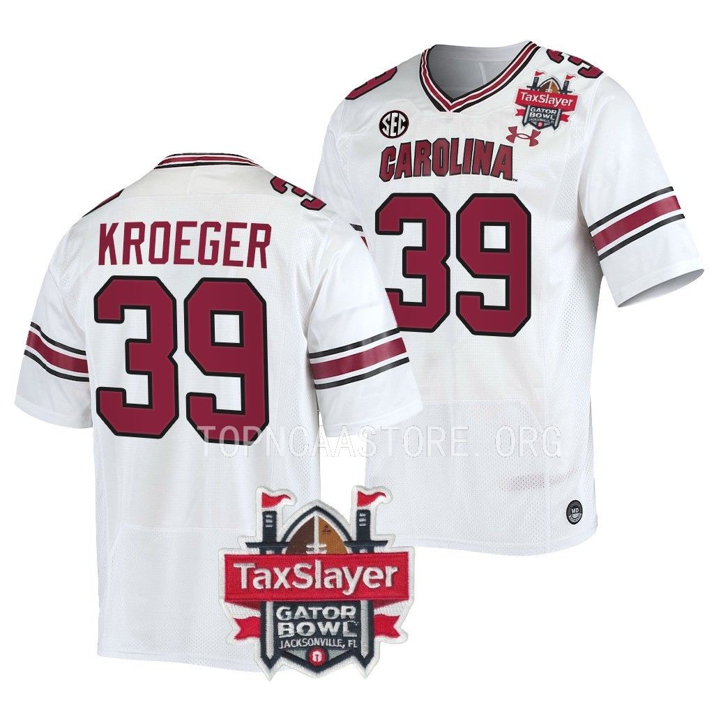South Carolina Gamecocks #39 Kai Kroeger Gator Bowl White College Jersey BKVBTGXV