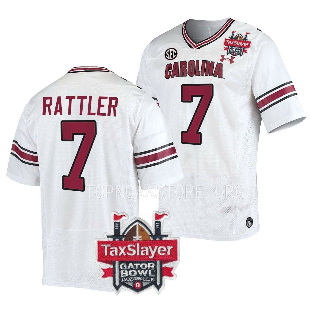 South Carolina Gamecocks #7 Spencer Rattler Gator Bowl White College Jersey CN84YGXV