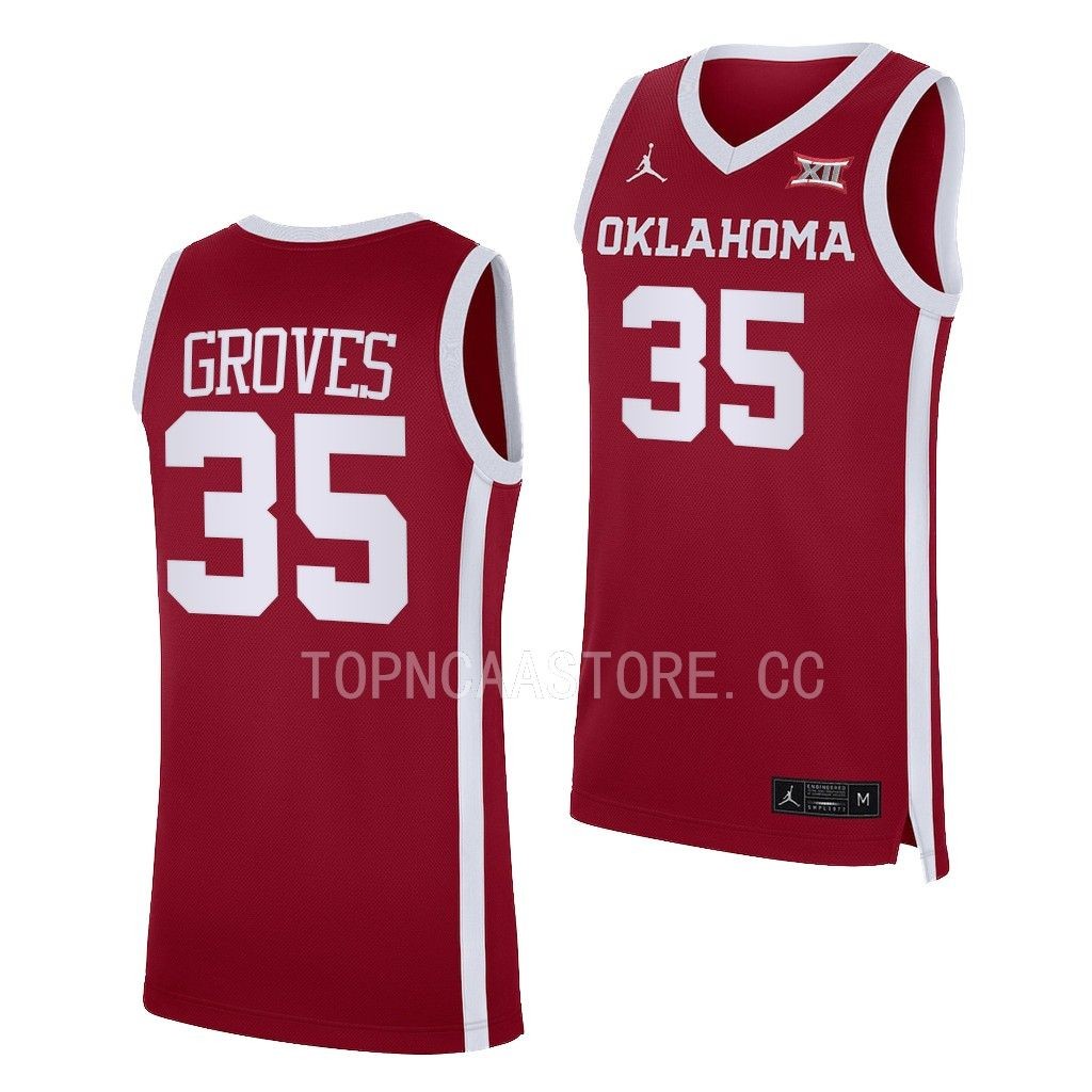 Tanner Groves #35 Oklahoma Sooners Away Jersey 2022-23 Crimson U3YZXGXV