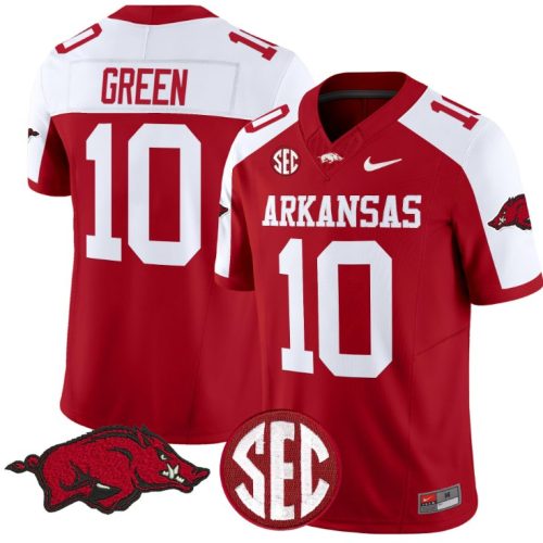 Taylen Green Jersey #10 Arkansas Razorbacks Vapor Limited College Football Cardinal Alternate N14J7GXV