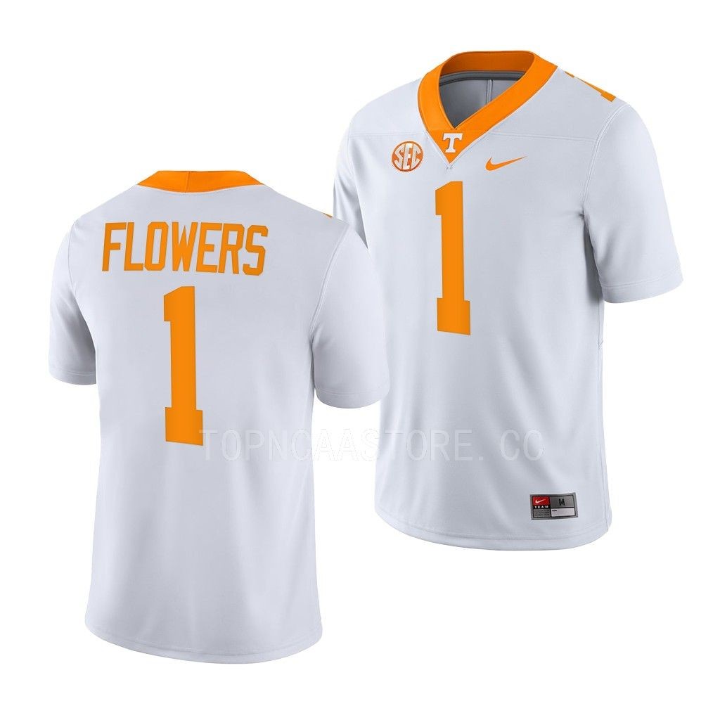 Tennessee Volunteers #1 Trevon Flowers College White NILame Jersey 1HRHQGXV