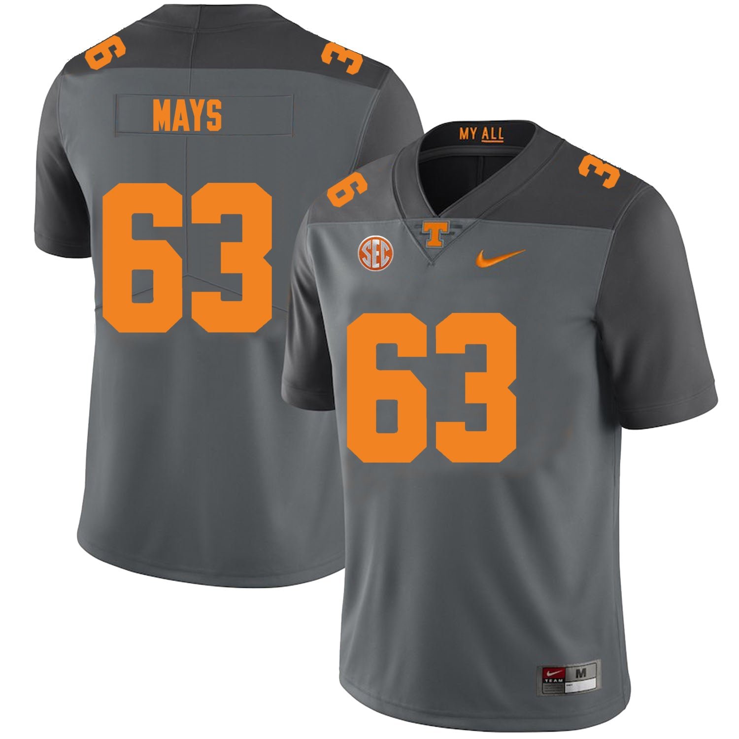 Tennessee Volunteers #63 Cooper Mays Jersey College Football New Gray JCFI3GXV