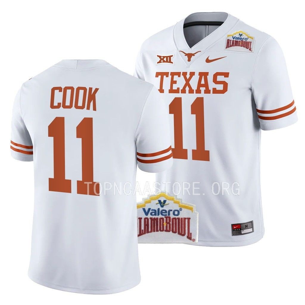Texas Longhorns Alamo Bowl Anthony Cook #11 White College Jersey GROCAGXV