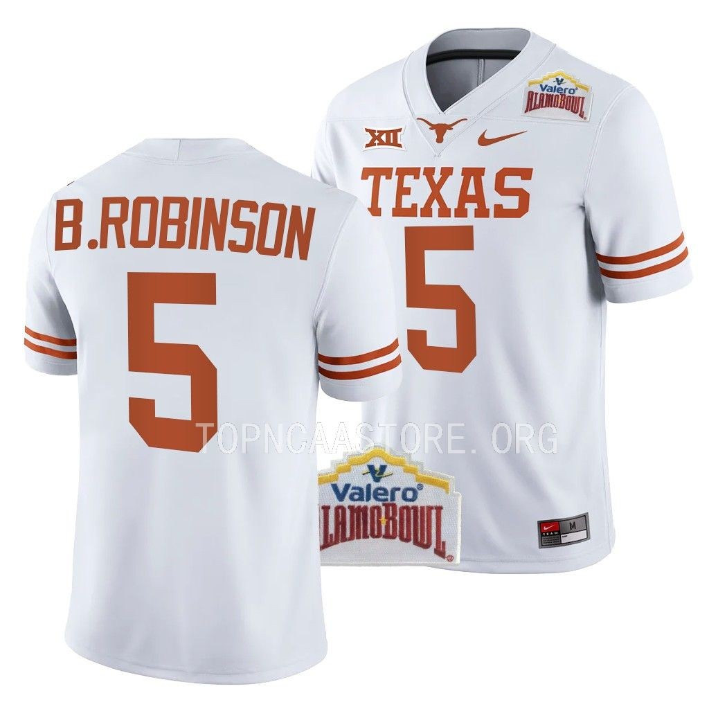 Texas Longhorns Alamo Bowl Bijan Robinson #5 White College Jersey MQHSRGXV