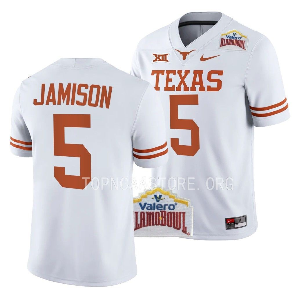 Texas Longhorns Alamo Bowl D'shawn Jamison #5 White College Jersey DN3BIGXV