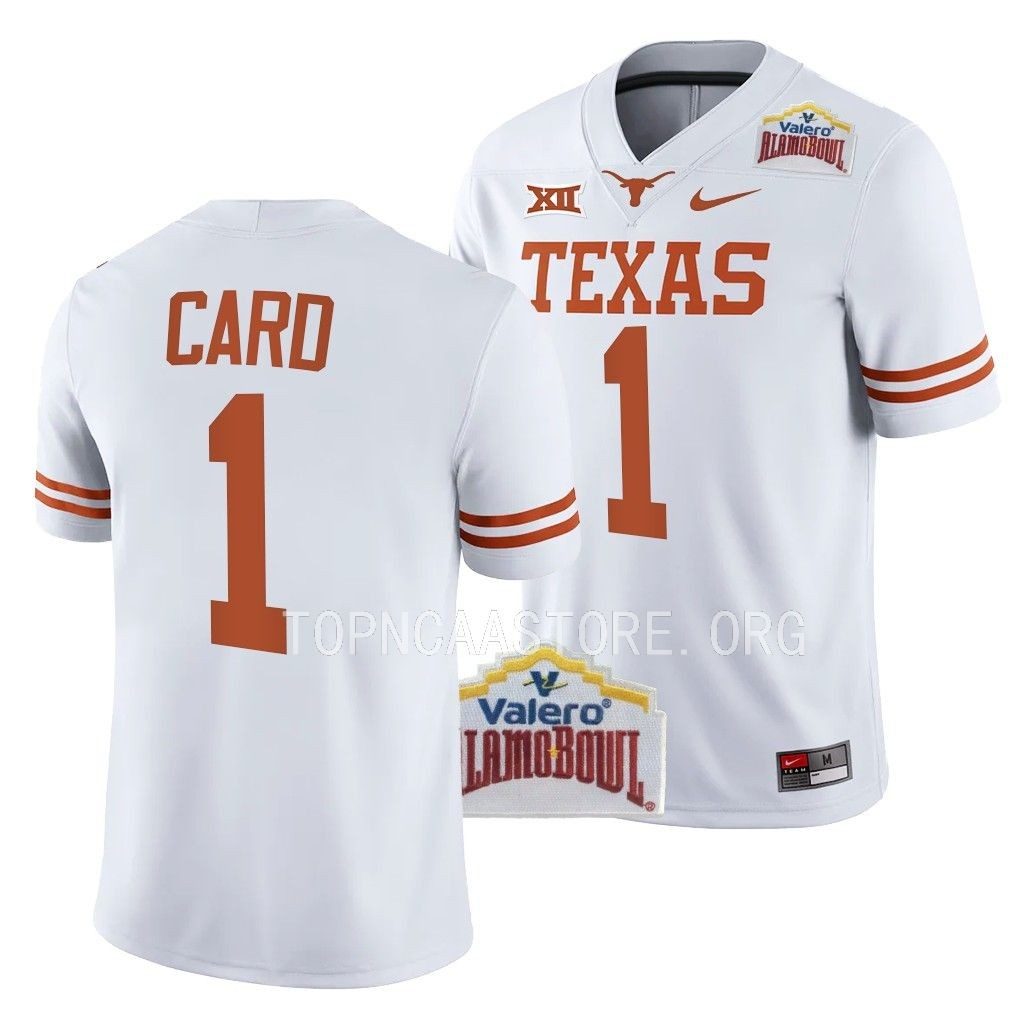 Texas Longhorns Alamo Bowl Hudson Card #1 White College Jersey FN3GQGXV