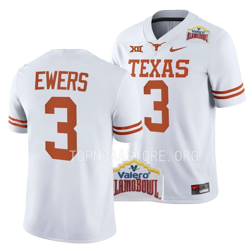 Texas Longhorns Alamo Bowl Quinn Ewers #3 White College Jersey IZL1NGXV