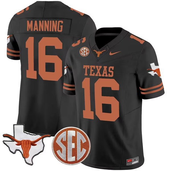 Texas Longhorns Arch Manning Jersey Texas Orange F.U.S.E. State Map &amp SEC Patch Stitched EPYVTGXV