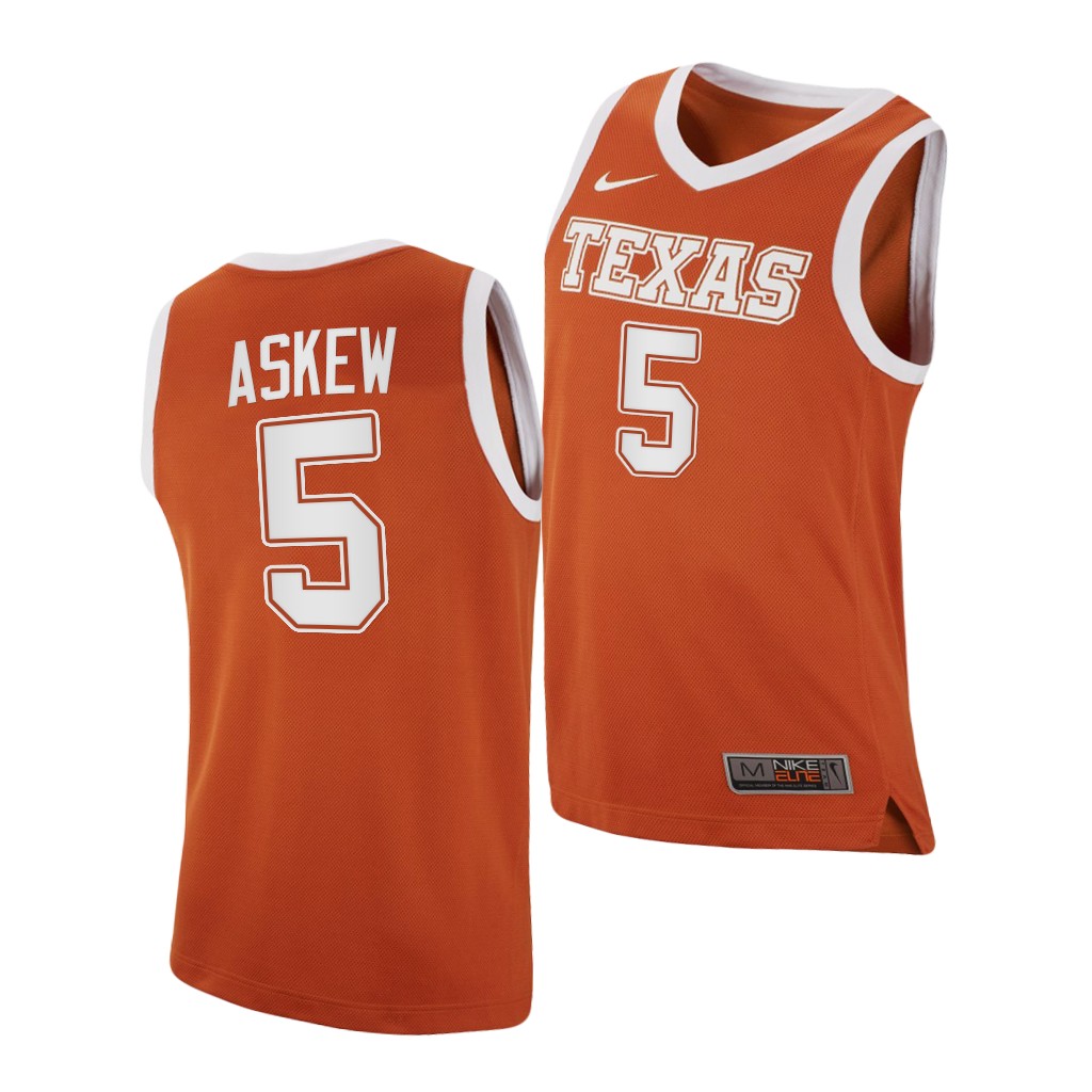 Texas Longhorns Devin Askew College Orange Top Transfers Jersey XWHVZGXV