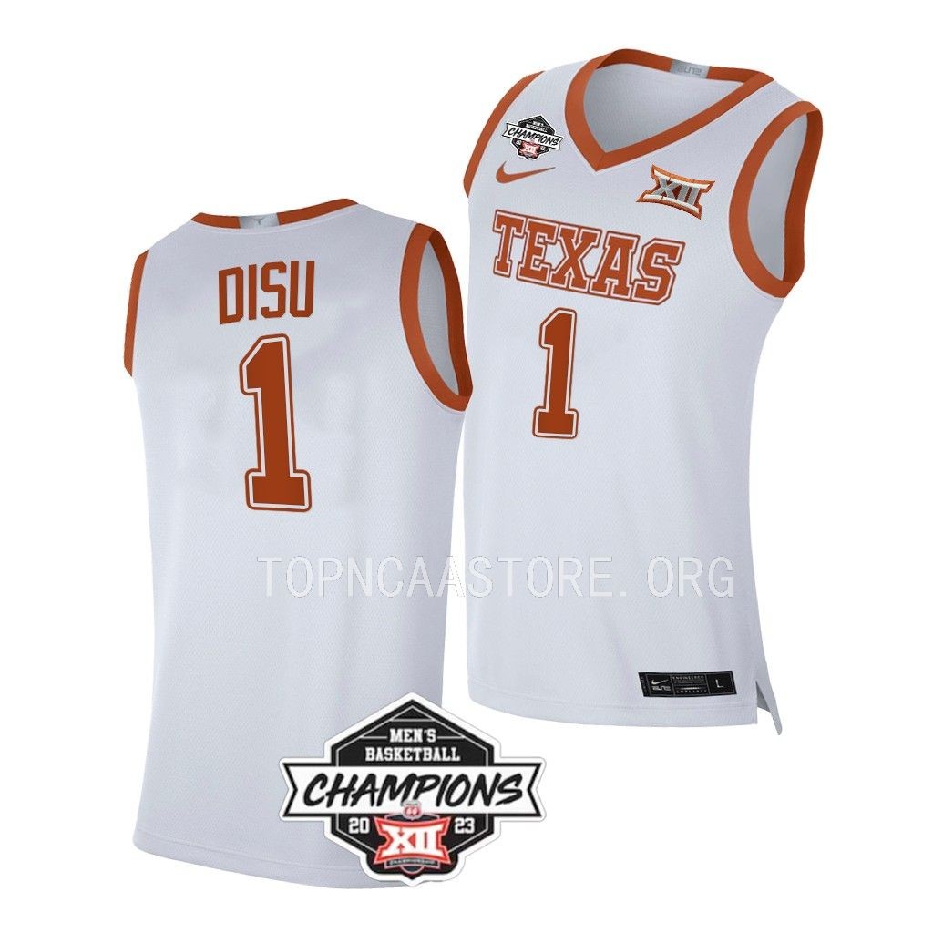 Texas Longhorns Dylan Disu White #1 Big 12 Mens Champs Jersey MOP Men LADURGXV