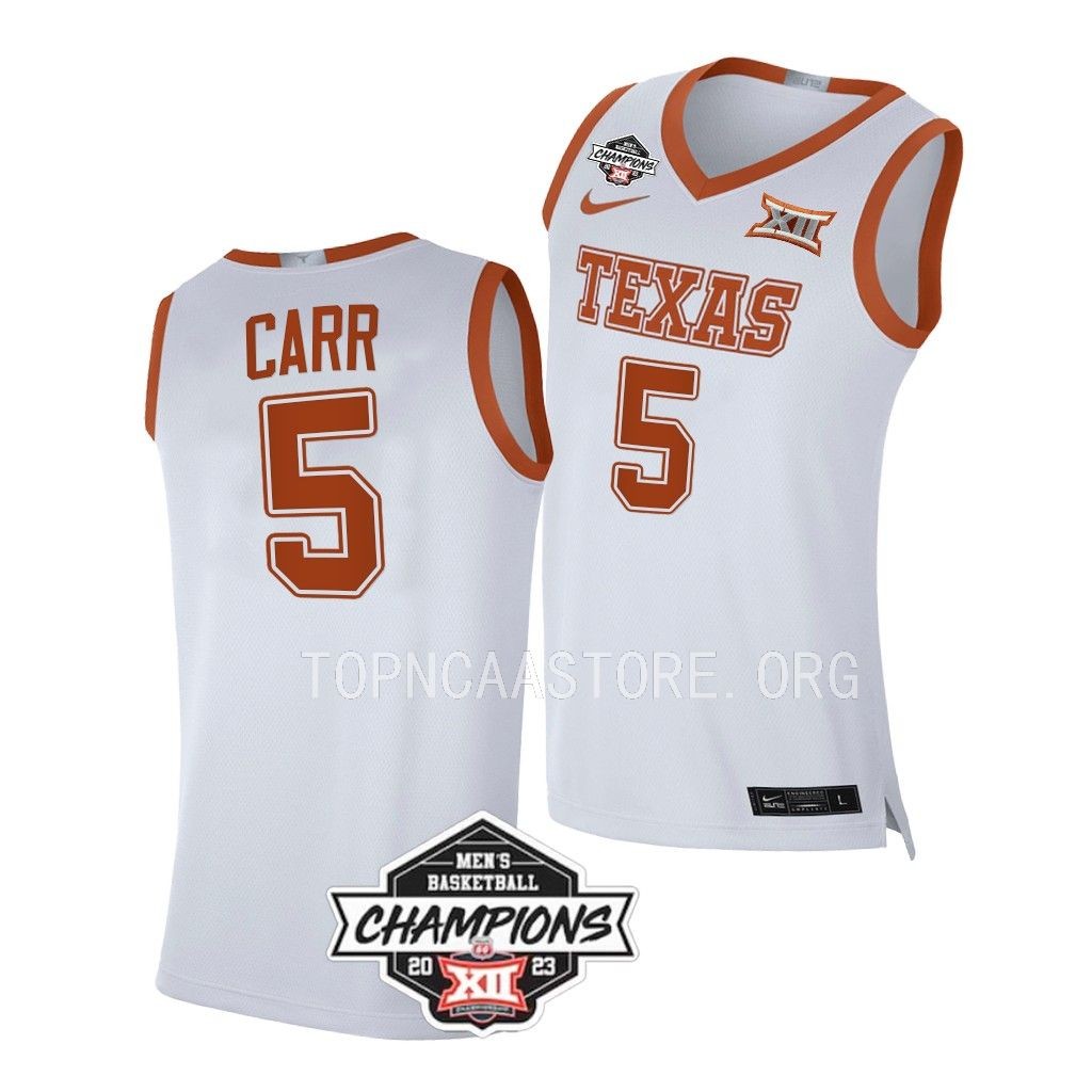 Texas Longhorns Marcus Carr White #5 Big 12 Mens Champs Jersey Men XEDIHGXV