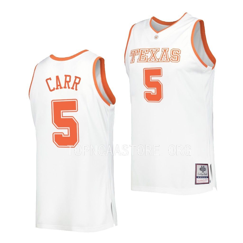 Texas Longhorns Marcus Carr White #5 Throwback Jersey College ANSFFGXV