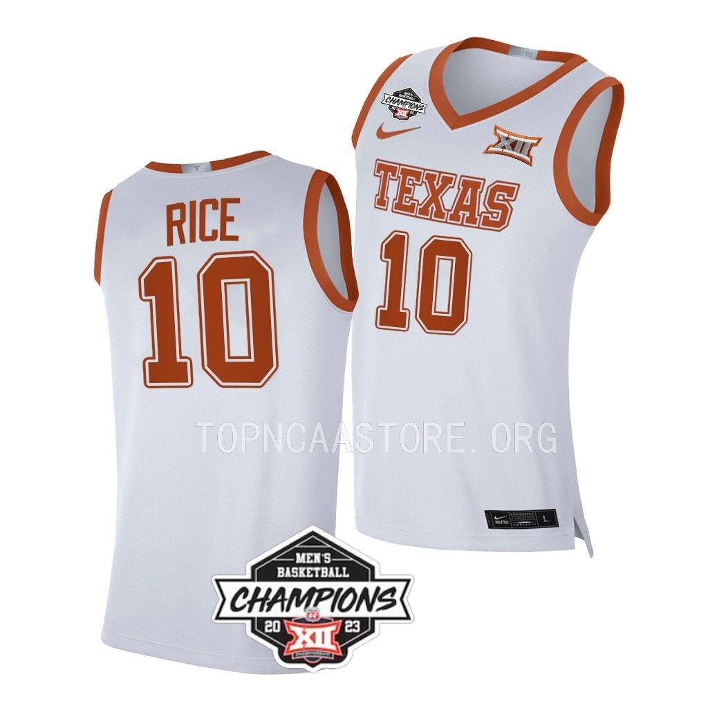 Texas Longhorns Sir'Jabari Rice White #10 Big 12 Mens Champs Jersey Men YAMT3GXV