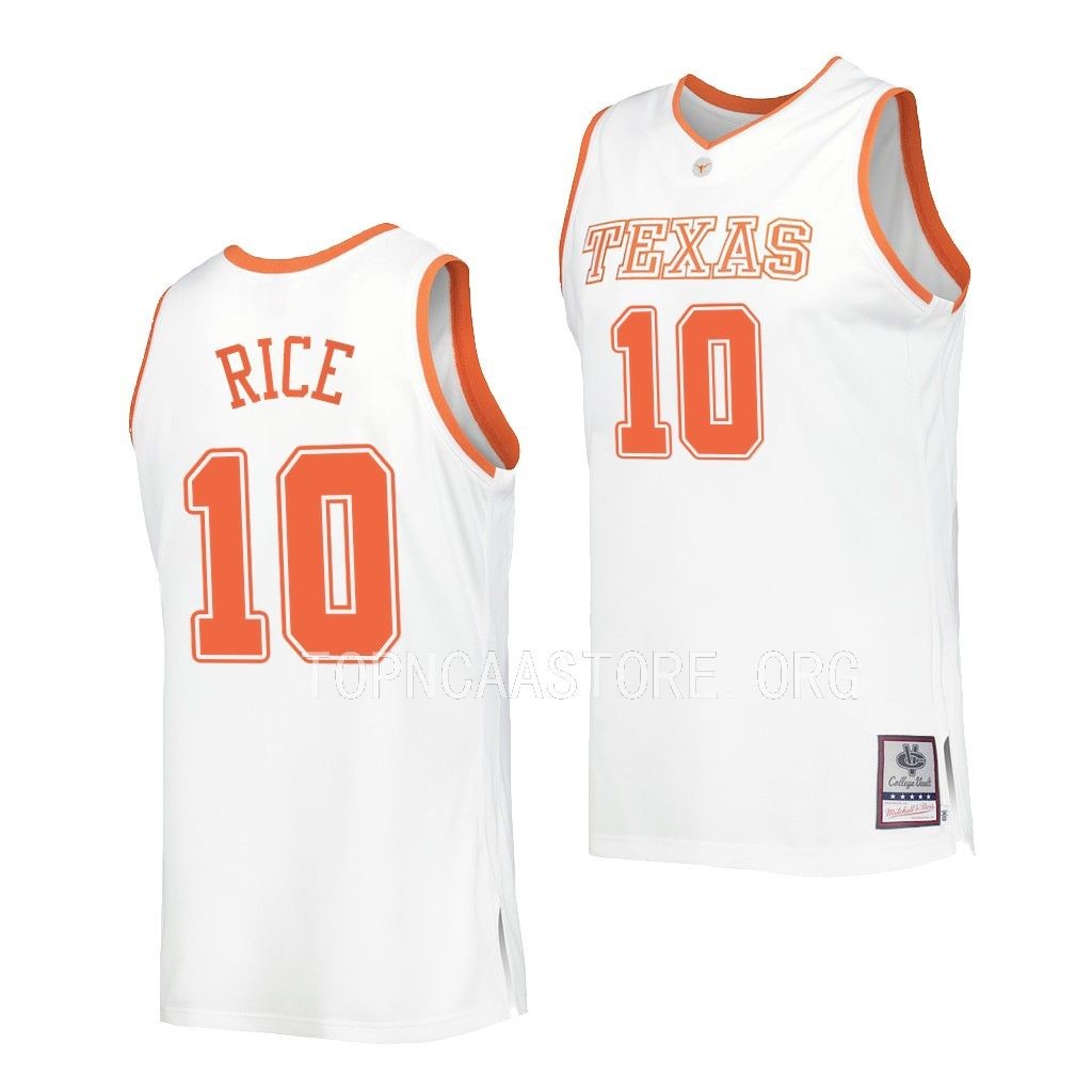 Texas Longhorns Sir'Jabari Rice White #10 Throwback Jersey College YS7UMGXV