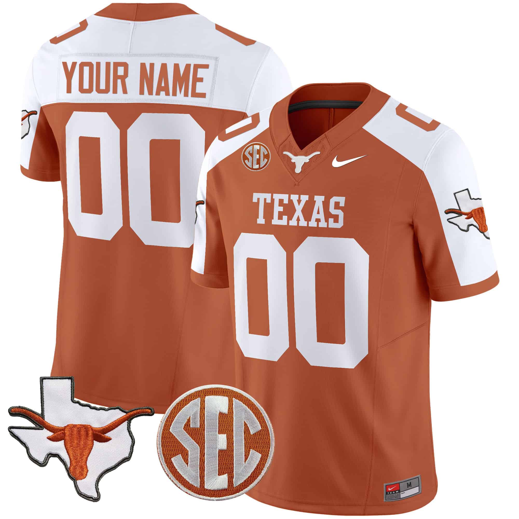 Texas Longhorns State Map &amp SEC Patch Vapor Custom Jersey V4 - All Stitched #2 KOQD0GXV