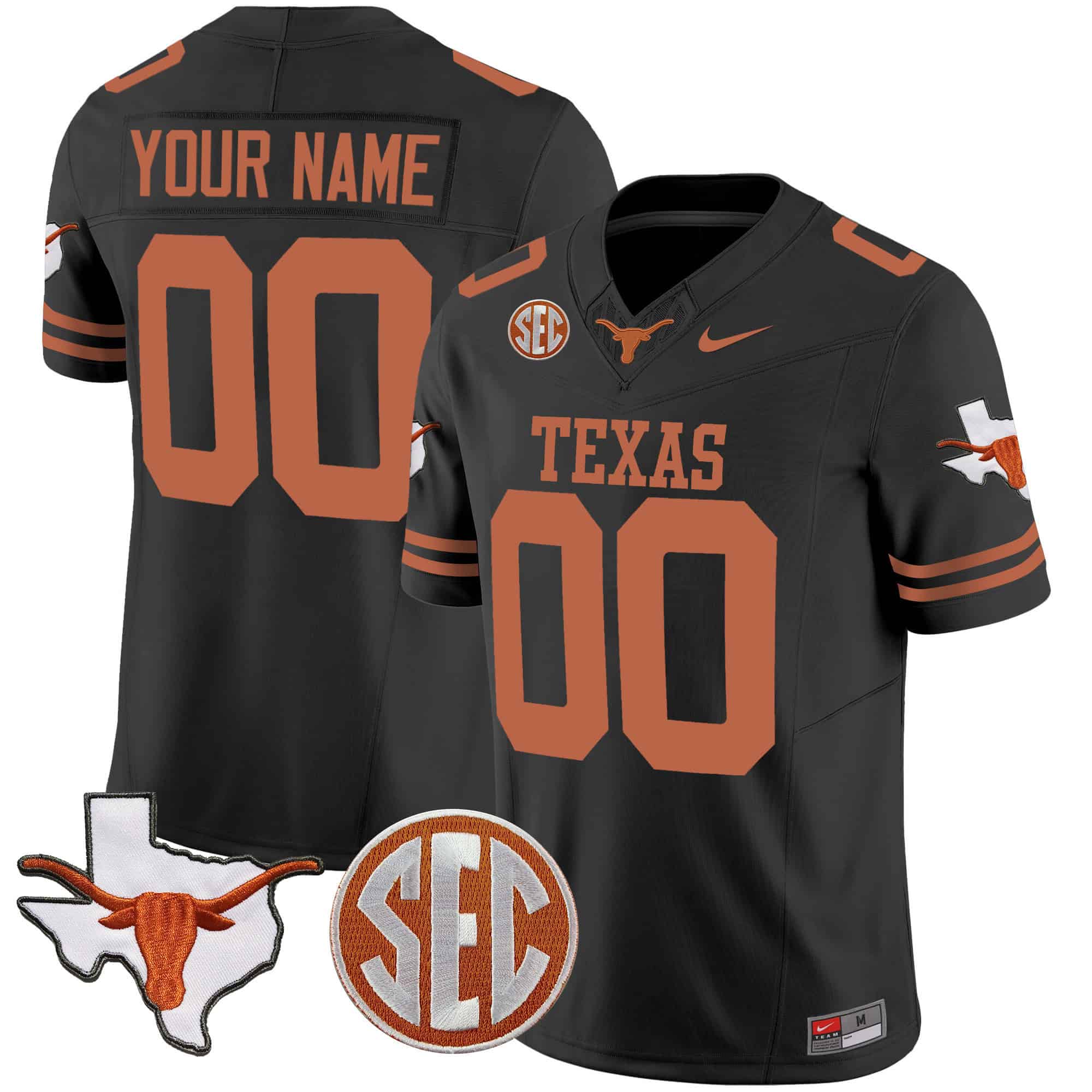 Texas Longhorns State Map &amp SEC Patch Vapor Custom Jersey V4 - All Stitched #3 MNBHPGXV