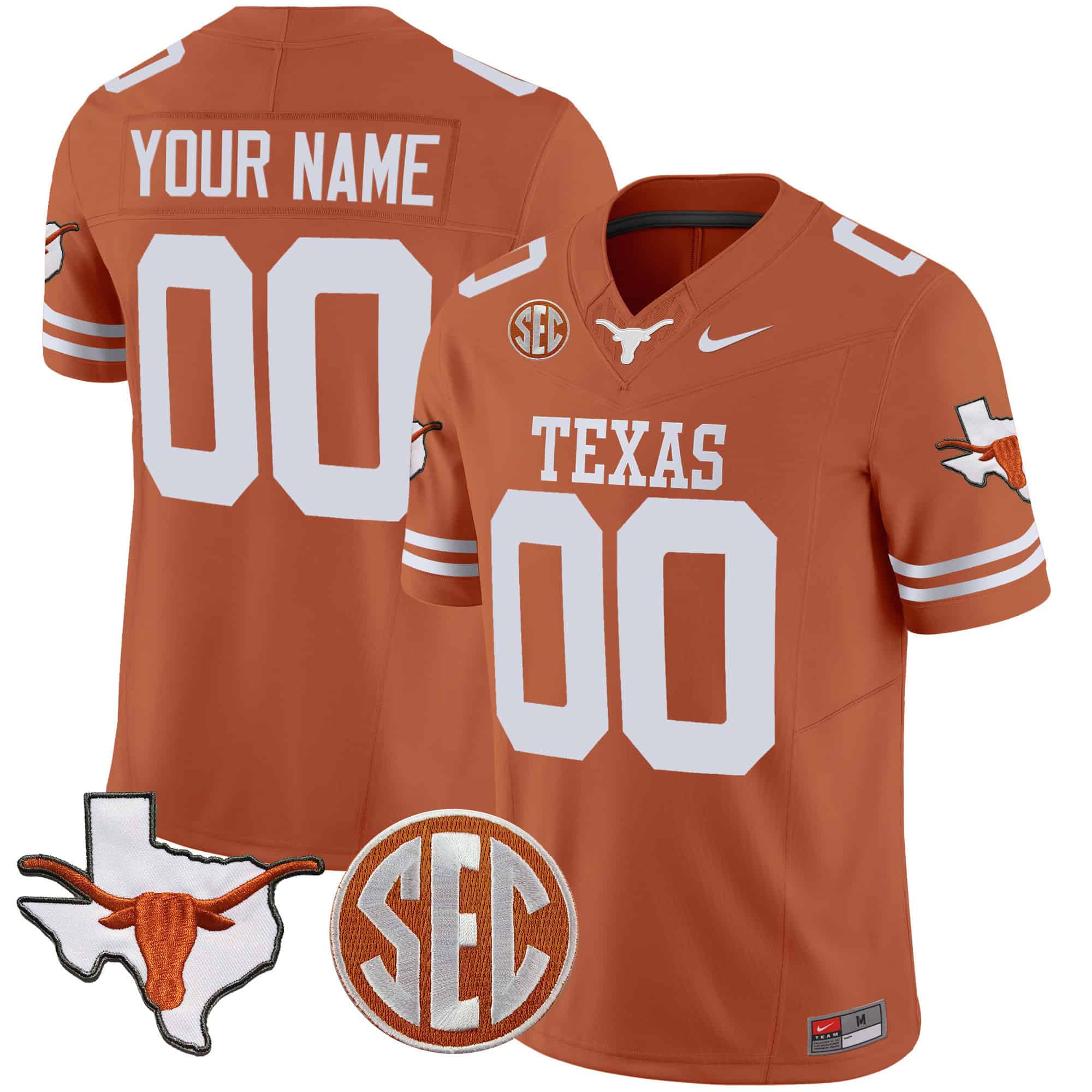 Texas Longhorns State Map &amp SEC Patch Vapor Custom Jersey V4 - All Stitched #4 CORBNGXV