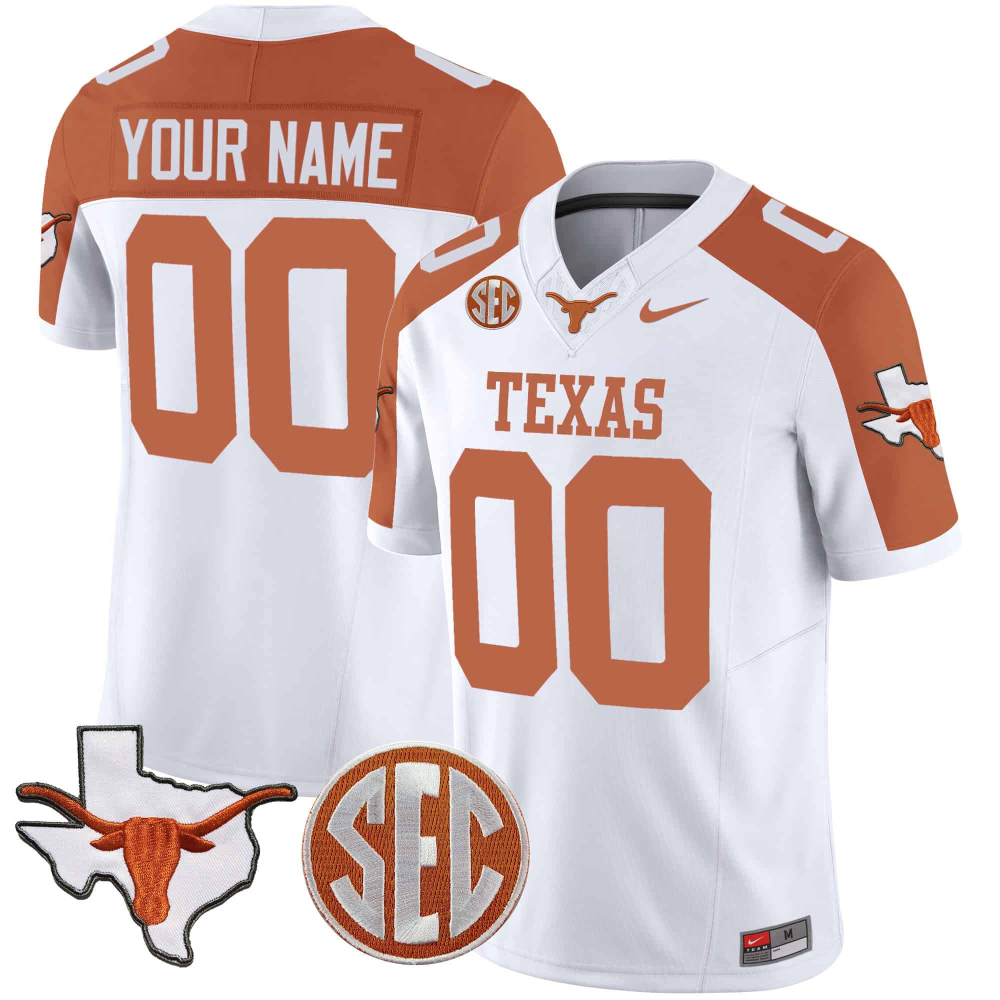Texas Longhorns State Map &amp SEC Patch Vapor Custom Jersey V4 - All Stitched #6 16A3AGXV