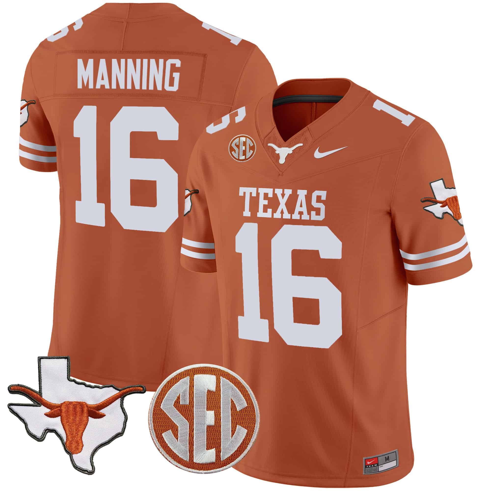Texas Longhorns State Map &amp SEC Patch Vapor Jersey V4 - All Stitched #19 STQGMGXV