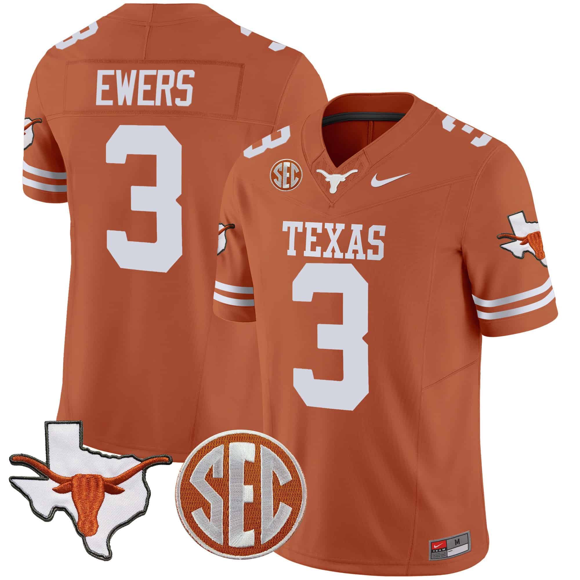 Texas Longhorns State Map &amp SEC Patch Vapor Jersey V4 - All Stitched #20 BENZDGXV