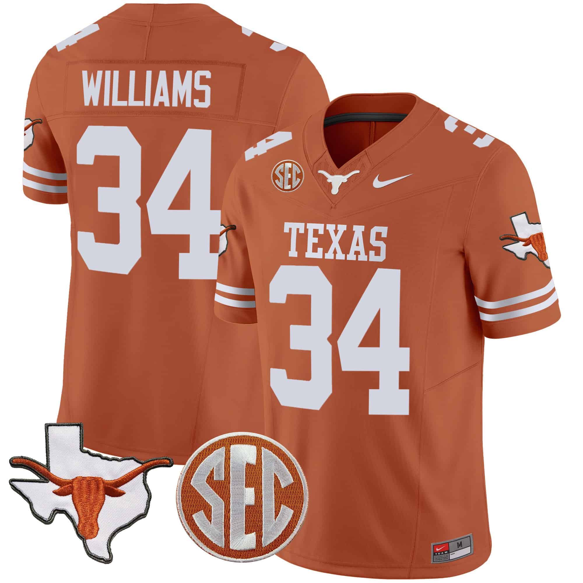 Texas Longhorns State Map &amp SEC Patch Vapor Jersey V4 - All Stitched #22 SNDEOGXV