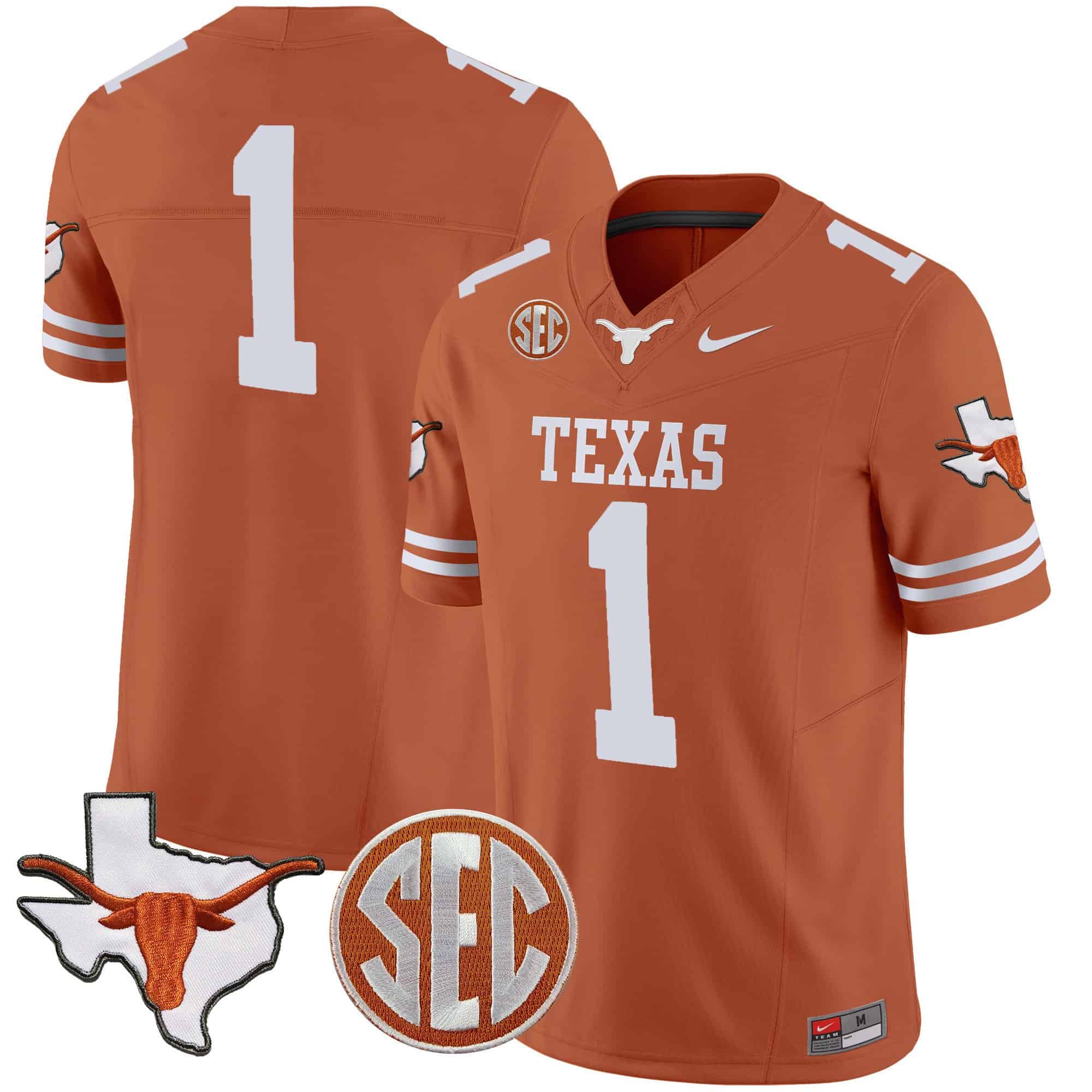 Texas Longhorns State Map &amp SEC Patch Vapor Jersey V4 - All Stitched #24 FM2ZRGXV